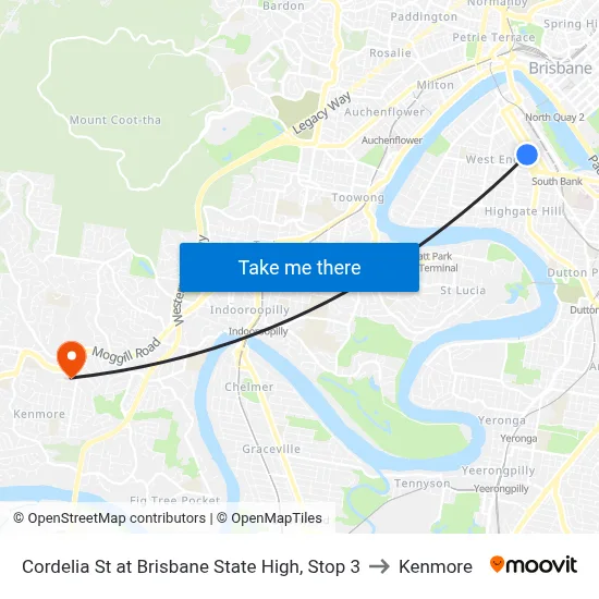 Cordelia St at Brisbane State High, Stop 3 to Kenmore map