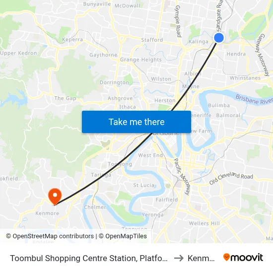 Toombul Shopping Centre Station, Platform A to Kenmore map