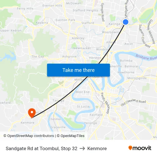 Sandgate Rd at Toombul, Stop 32 to Kenmore map