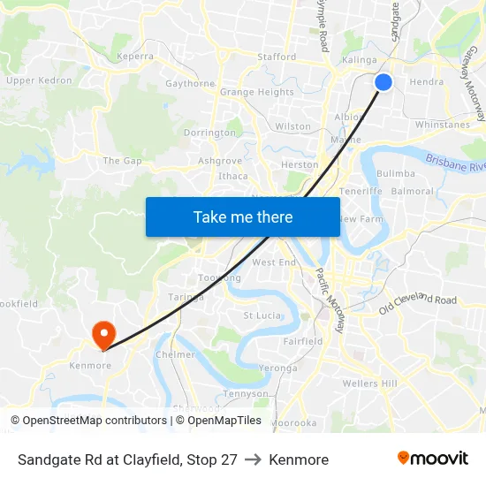Sandgate Rd at Clayfield, Stop 27 to Kenmore map