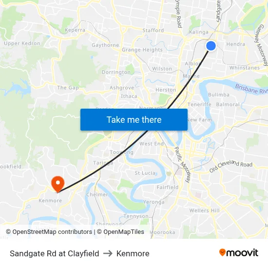 Sandgate Rd at Clayfield to Kenmore map