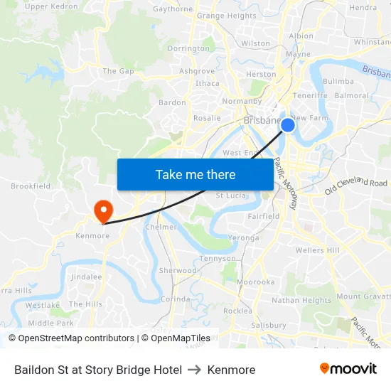 Baildon St at Story Bridge Hotel to Kenmore map