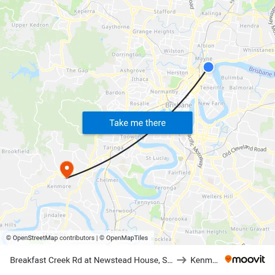 Breakfast Creek Rd at Newstead House, Stop 12 to Kenmore map