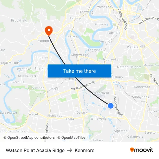 Watson Rd at Acacia Ridge to Kenmore map