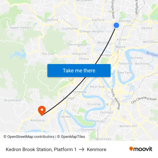 Kedron Brook Station, Platform 1 to Kenmore map