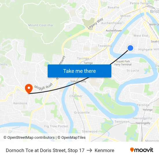 Dornoch Tce at Doris Street, Stop 17 to Kenmore map