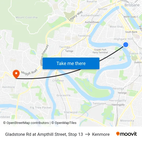 Gladstone Rd at Ampthill Street, Stop 13 to Kenmore map