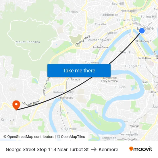 George Street Stop 118 Near Turbot St to Kenmore map