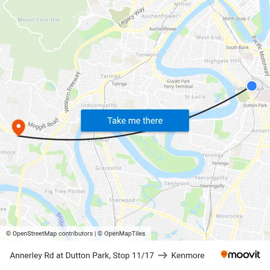 Annerley Rd at Dutton Park, Stop 11/17 to Kenmore map