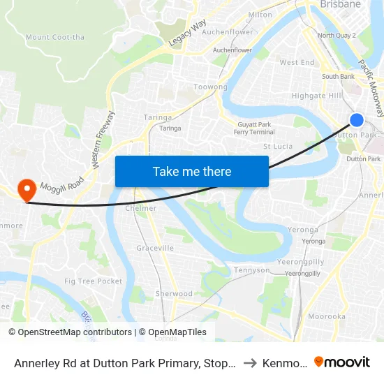 Annerley Rd at Dutton Park Primary, Stop 10 to Kenmore map