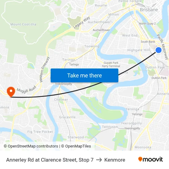Annerley Rd at Clarence Street, Stop 7 to Kenmore map