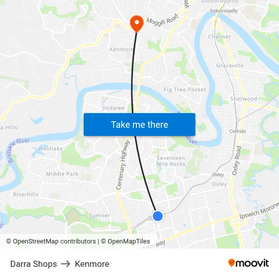 Darra Shops to Kenmore map