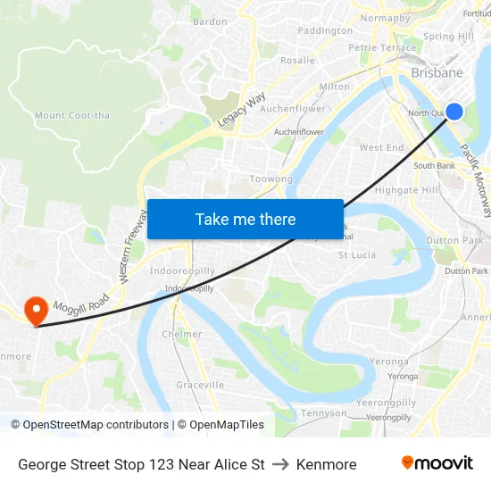 George Street Stop 123 Near Alice St to Kenmore map