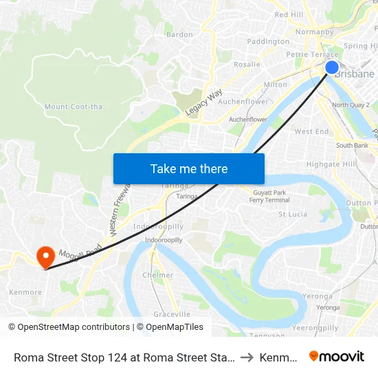 Roma Street Stop 124 at Roma Street Station to Kenmore map