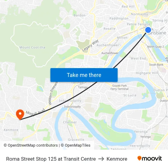 Roma Street Stop 125 at Transit Centre to Kenmore map