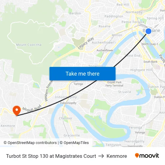 Turbot St Stop 130 at Magistrates Court to Kenmore map