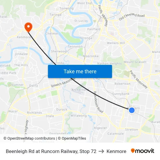 Beenleigh Rd at Runcorn Railway, Stop 72 to Kenmore map