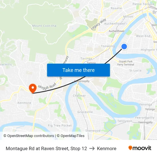 Montague Rd at Raven Street, Stop 12 to Kenmore map