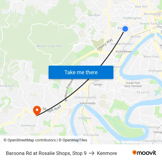 Baroona Rd at Rosalie Shops, Stop 9 to Kenmore map