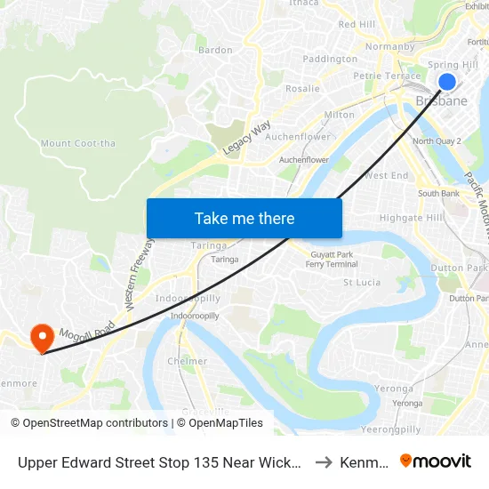 Upper Edward Street Stop 135 Near Wickham Tce to Kenmore map