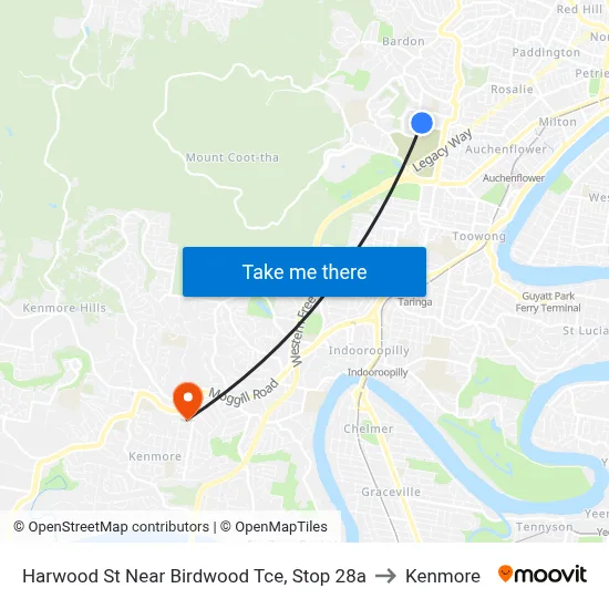 Harwood St Near Birdwood Tce, Stop 28a to Kenmore map