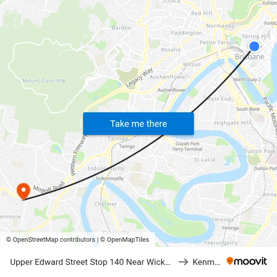 Upper Edward Street Stop 140 Near Wickham Tce to Kenmore map