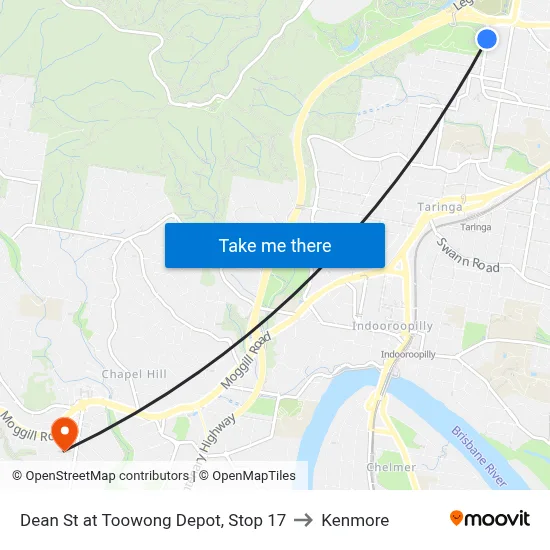 Dean St at Toowong Depot, Stop 17 to Kenmore map