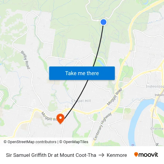 Sir Samuel Griffith Dr at Mount Coot-Tha to Kenmore map