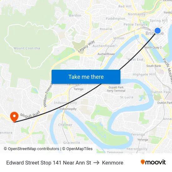 Edward Street Stop 141 Near Ann St to Kenmore map