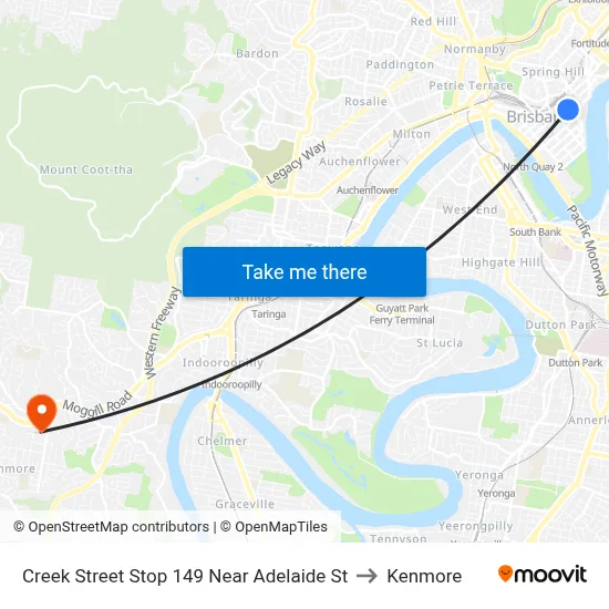 Creek Street Stop 149 Near Adelaide St to Kenmore map