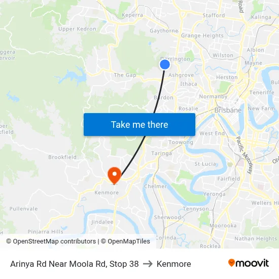 Arinya Rd Near Moola Rd, Stop 38 to Kenmore map