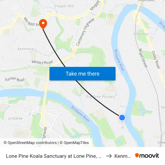 Lone Pine Koala Sanctuary at Lone Pine, Stop 42 to Kenmore map