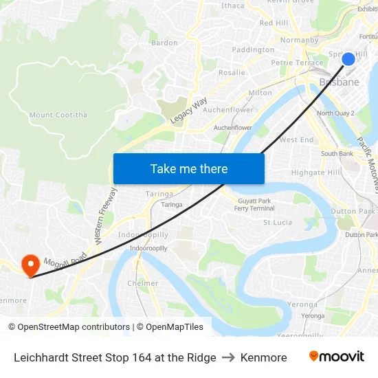 Leichhardt Street Stop 164 at the Ridge to Kenmore map
