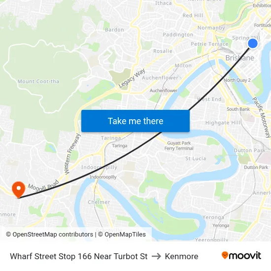 Wharf Street Stop 166 Near Turbot St to Kenmore map