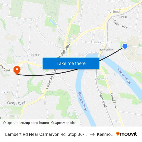 Lambert Rd Near Carnarvon Rd, Stop 36/27 to Kenmore map
