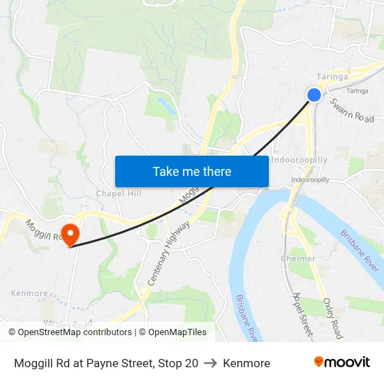 Moggill Rd at Payne Street, Stop 20 to Kenmore map