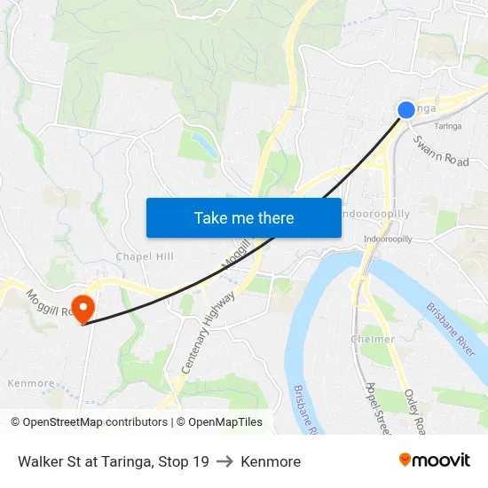 Walker St at Taringa, Stop 19 to Kenmore map