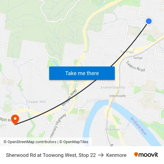 Sherwood Rd at Toowong West, Stop 22 to Kenmore map