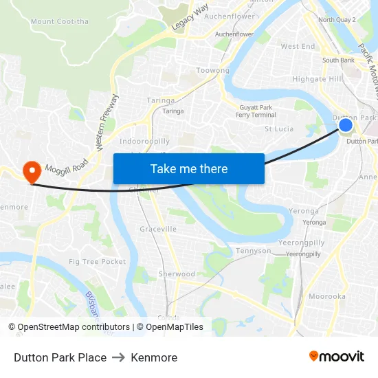 Dutton Park Place to Kenmore map