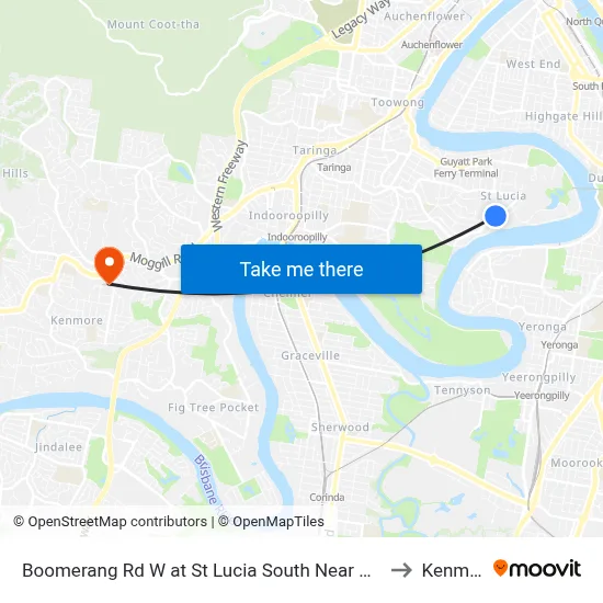 Boomerang Rd W at St Lucia South Near Hawken Dr to Kenmore map