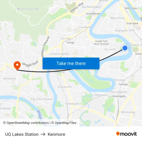 UQ Lakes Station to Kenmore map