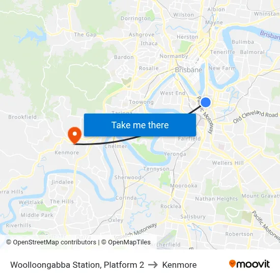 Woolloongabba Station, Platform 2 to Kenmore map