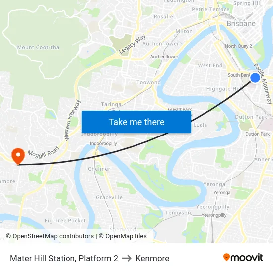 Mater Hill Station, Platform 2 to Kenmore map