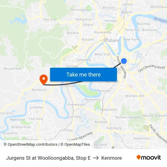 Jurgens St at Woolloongabba, Stop E to Kenmore map