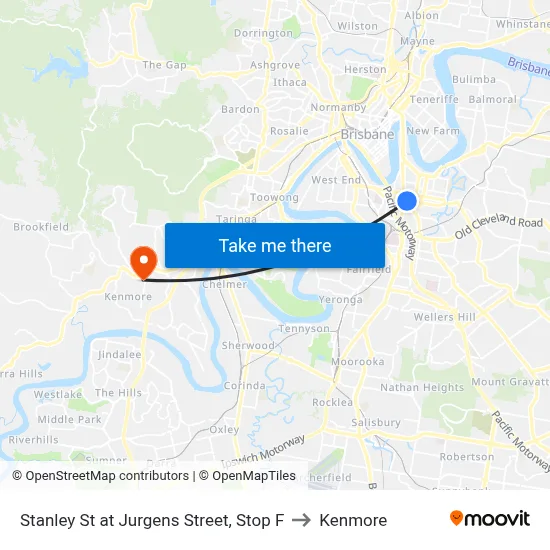 Stanley St at Jurgens Street, Stop F to Kenmore map