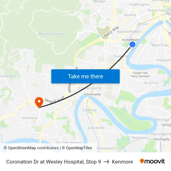 Coronation Dr at Wesley Hospital, Stop 9 to Kenmore map
