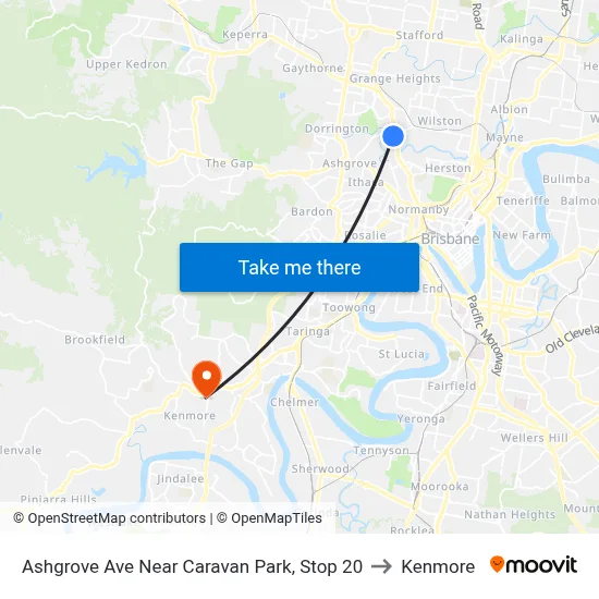 Ashgrove Ave Near Caravan Park, Stop 20 to Kenmore map