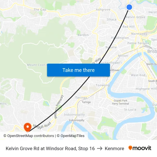 Kelvin Grove Rd at Windsor Road, Stop 16 to Kenmore map