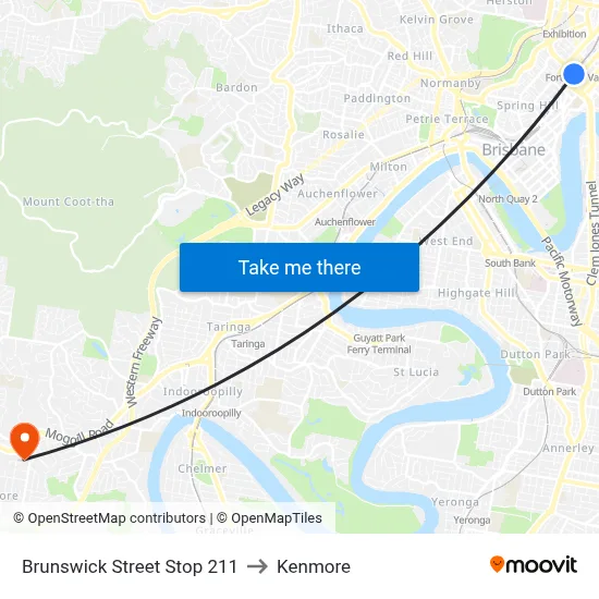 Brunswick Street Stop 211 to Kenmore map