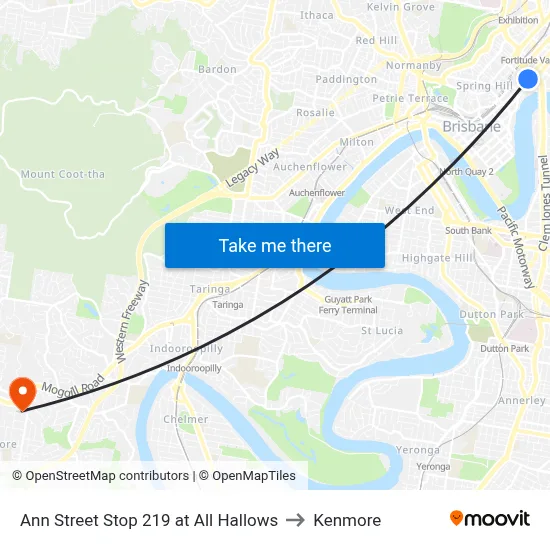 Ann Street Stop 219 at All Hallows to Kenmore map
